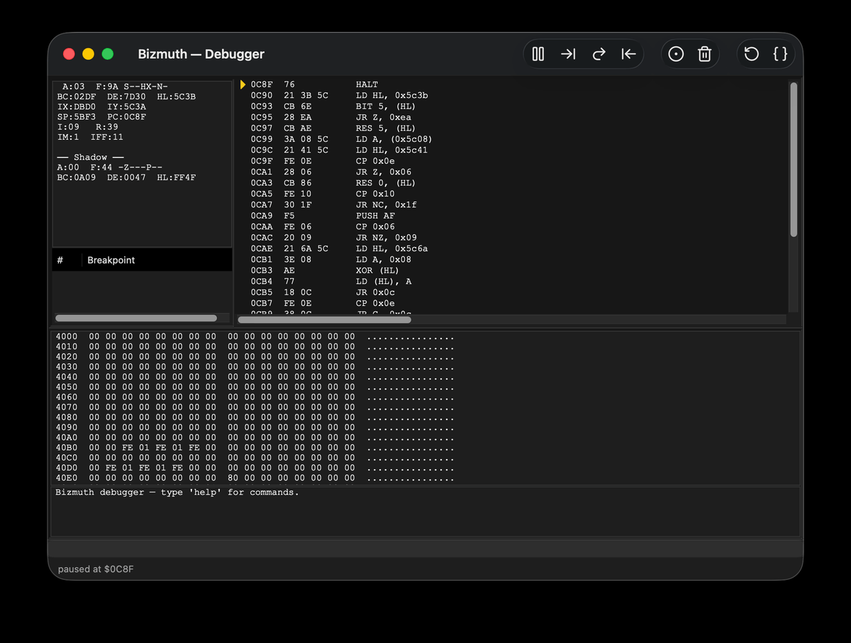 The Bizmuth debugger window