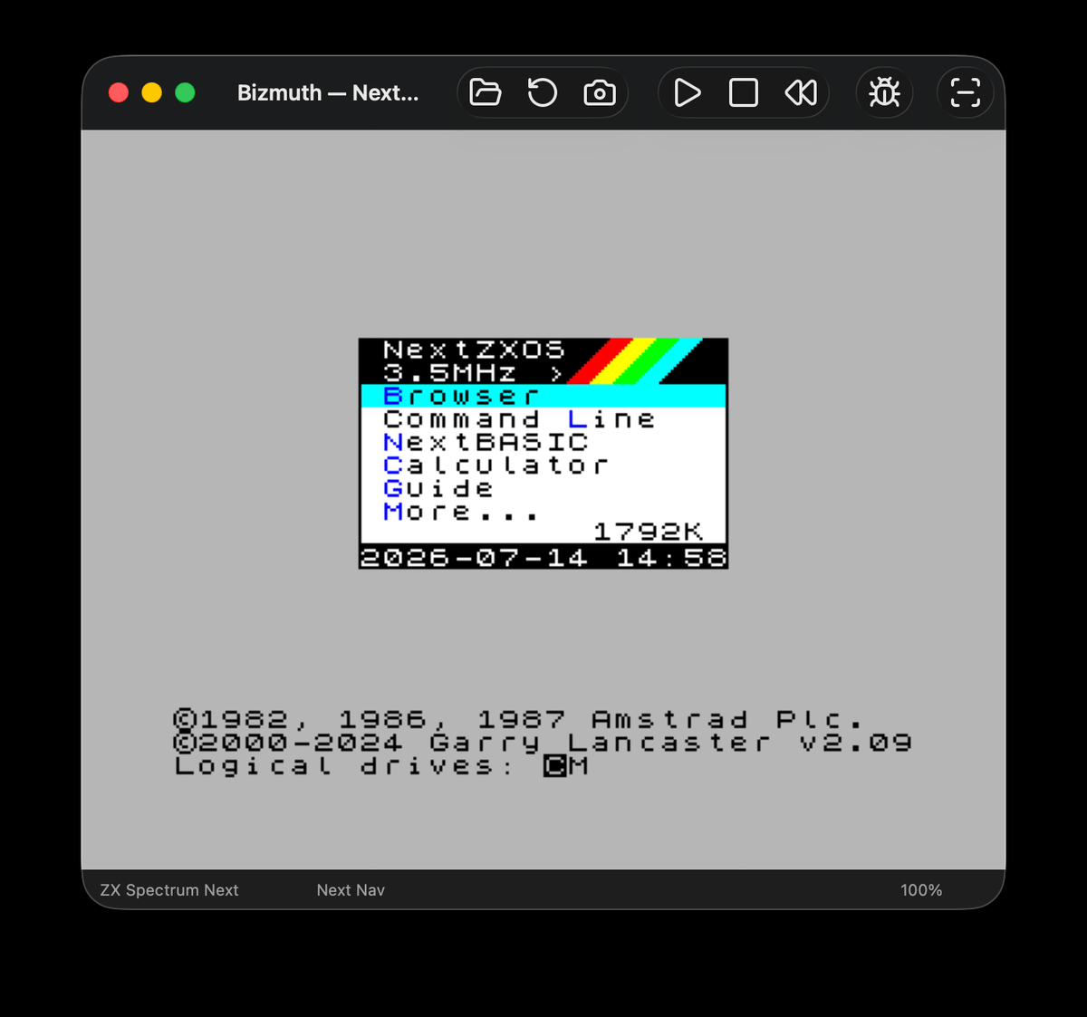 Bizmuth running the ZX Spectrum Next