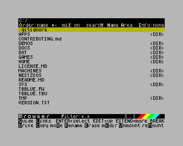 The NextZXOS file browser
