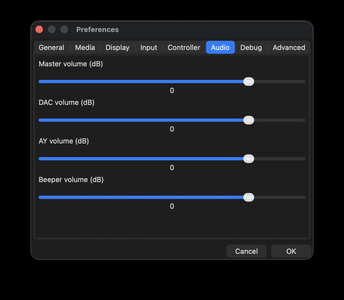 Preferences — Audio tab
