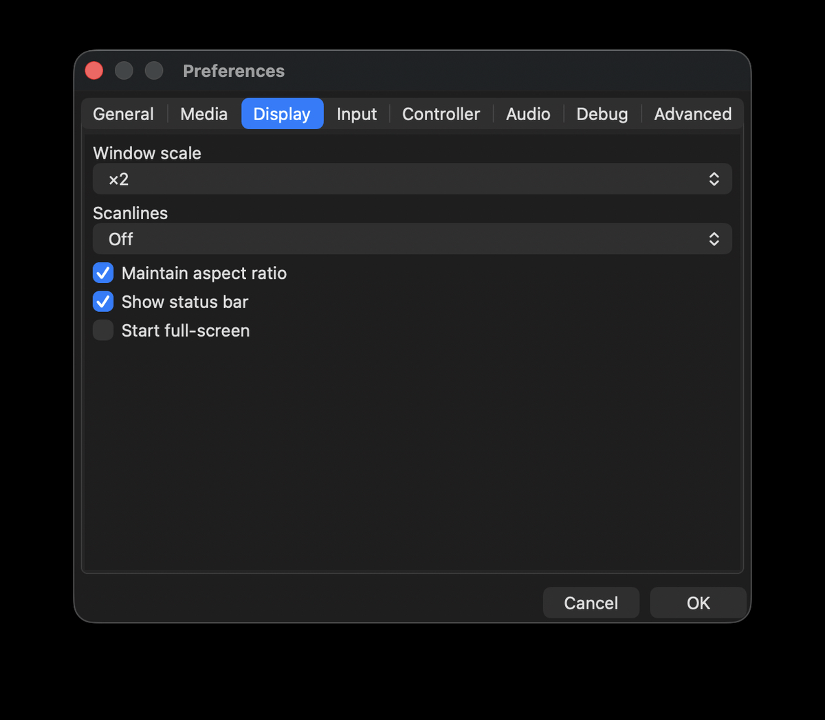 Preferences — Display tab