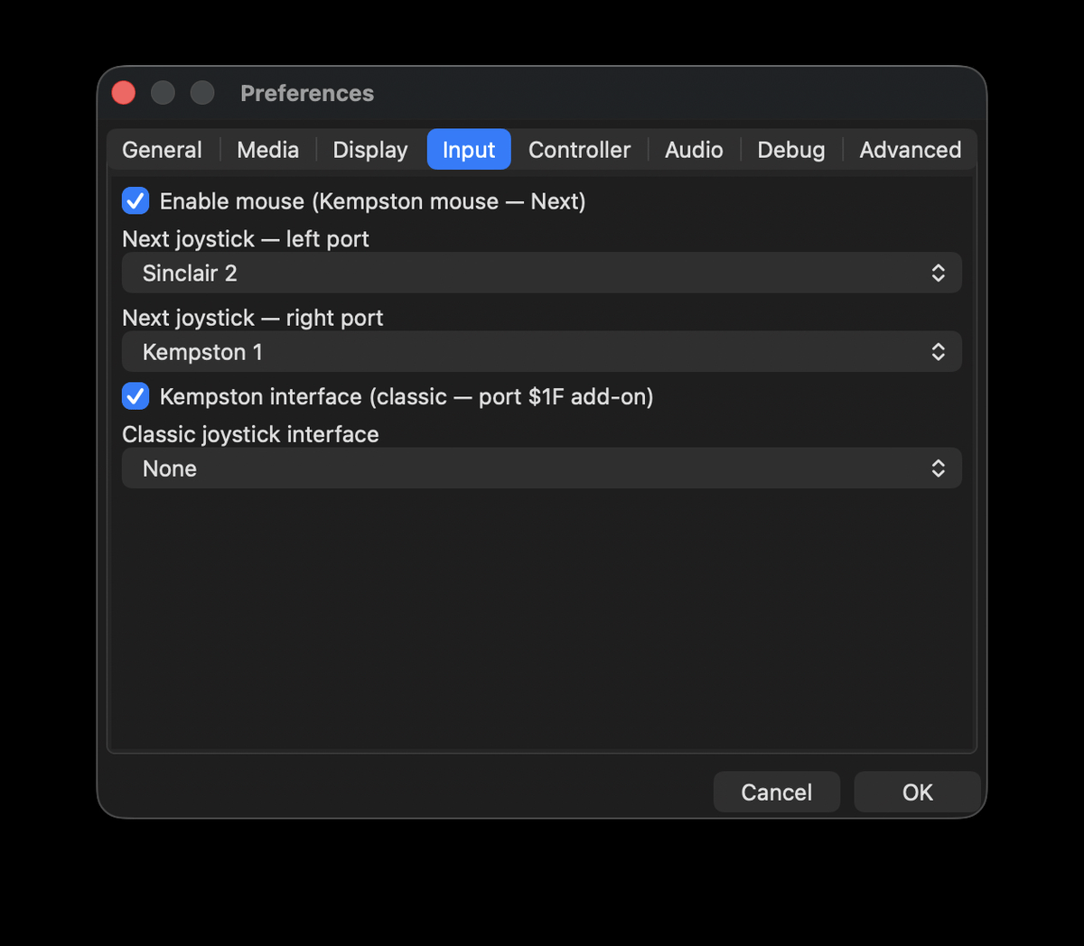 Preferences — Input tab