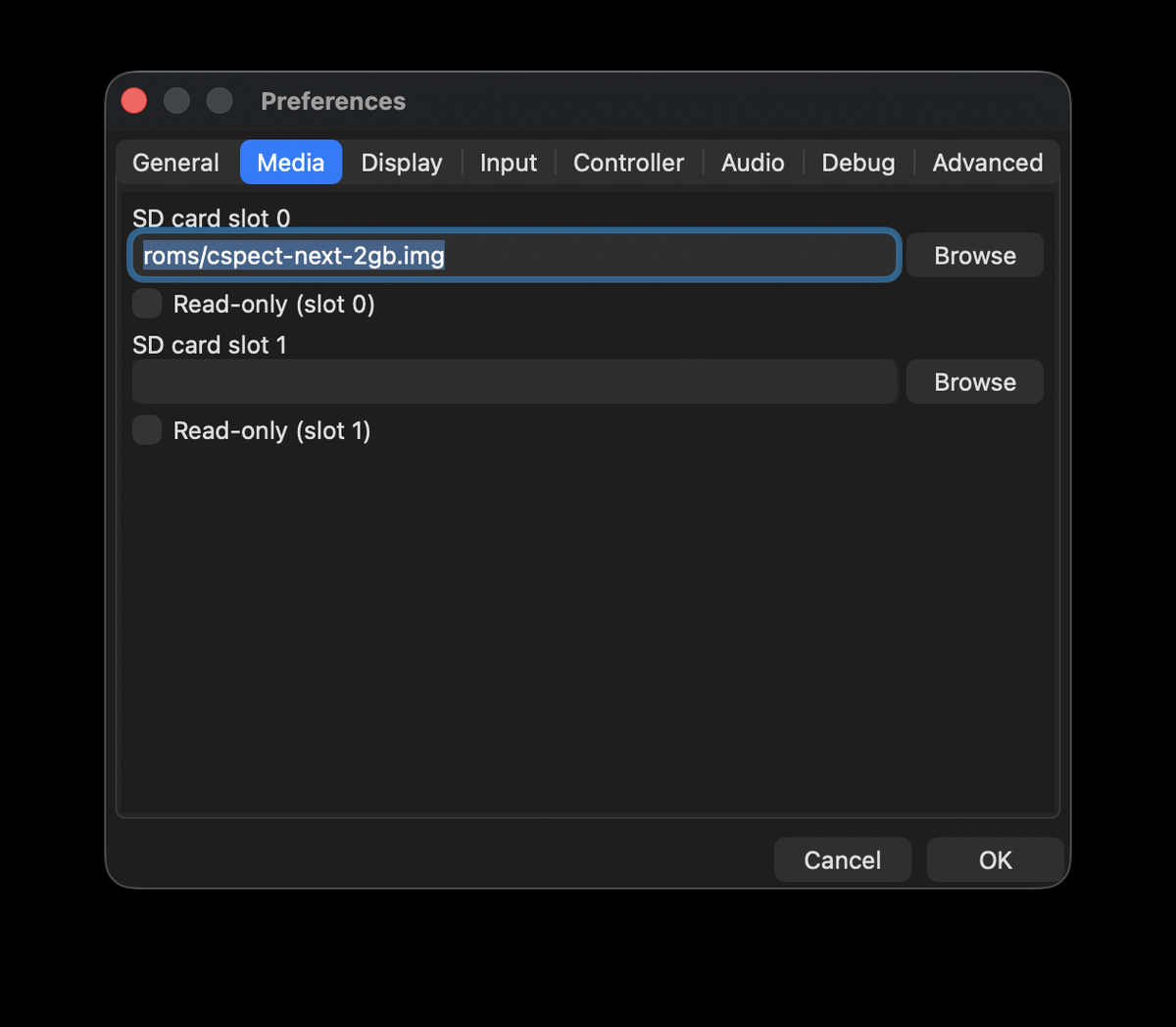 Preferences — Media tab